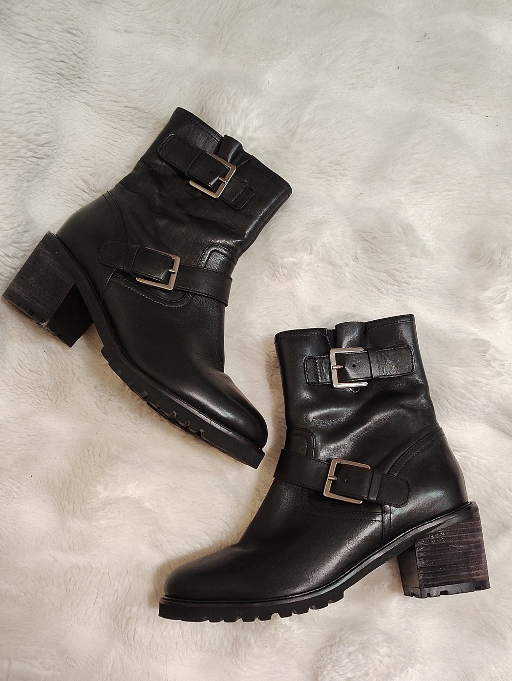 Seychelles Black Leather Double Buckle Heeled Boots